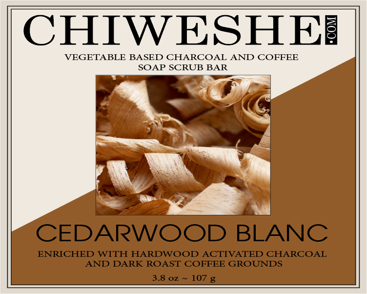 Cedarwood Blanc Hardwood Activated Charcoal & Coffee Soap Scrub Bars. Vegetable-Based, Hand-Made, Hand-Poured by Chiweshe.